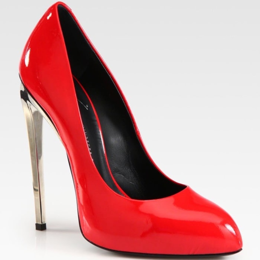 👠 Giuseppe Zanotti Red Patent Metal High Heels Stilettos Party Shoes - Picture 1 of 11